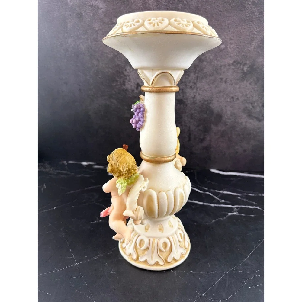 VTG Montefiore Collection Large Ornate Cherub Angel Pillar Candle Holder 11.5in